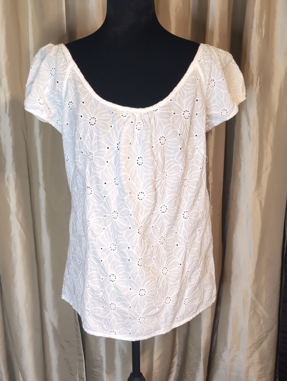 White Eyelet Short Sleeve Women's Top